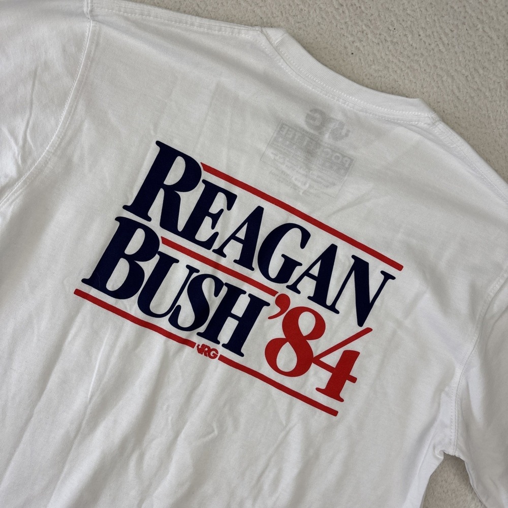 NEW REAGAN/BUSH '84 Mens Long Sleeve Pocket T-Shirt Medium White RG Campaign Tee